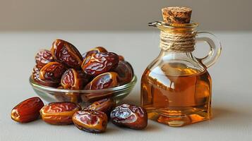 AI generated Dates oil in a glass bottle photo
