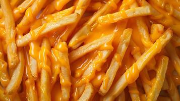 AI generated Cheese fries close up view photo