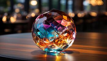 AI generated Shiny glass sphere reflects vibrant colors, illuminating elegant nightclub celebration generated by AI photo