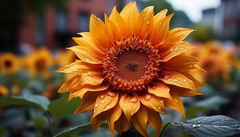 ai generado brillante amarillo girasol, un soltero flor en vibrante verano prado generado por ai foto