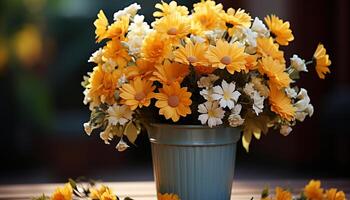 AI generated Freshness of nature in a bouquet, yellow daisies bring autumn beauty generated by AI photo