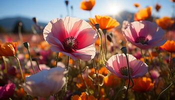 AI generated Vibrant flowers bloom in the meadow, a colorful summer scene generated by AI photo