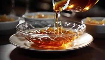 AI generated Pouring honey into a bowl, sweet and fresh generated by AI photo