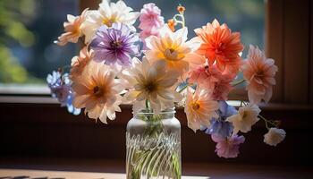 ai generado frescura y belleza en naturaleza un ramo de flores de vistoso flores generado por ai foto