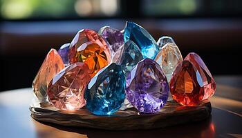 AI generated Shiny gemstone collection amethyst, quartz, topaz, diamond, emerald generated by AI photo