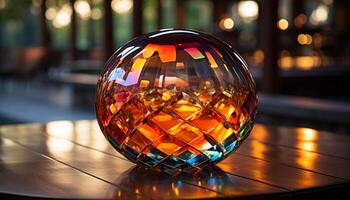 AI generated Shiny glass sphere reflects vibrant nightlife in modern nightclub generated by AI photo