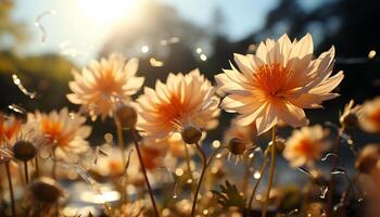 AI generated Yellow daisy blossoms in meadow, vibrant nature beauty generated by AI photo