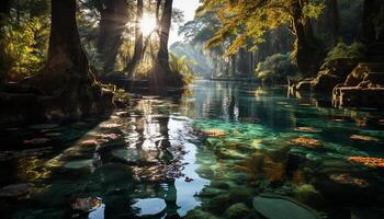 ai generado tranquilo otoño bosque refleja belleza en naturaleza sereno paisaje generado por ai foto