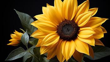 AI generated Yellow sunflower, vibrant petals, nature beauty, close up of plant generated by AI photo