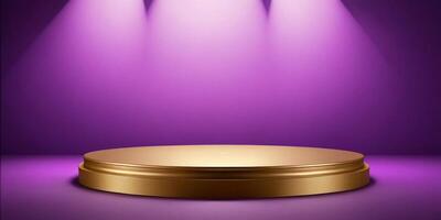 ai generado dorado podio con lujo púrpura habitación antecedentes generado ai foto