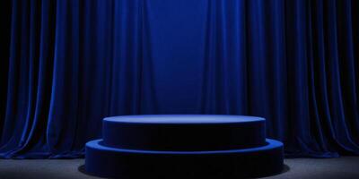 AI generated Golden round podium with luxurious royal blue background for display Ai generated photo