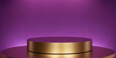 AI generated Golden Podium with luxury purple room background Generated Ai photo