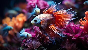 AI generated Vibrant underwater beauty fish, coral, and colorful aquatic plants generated by AI photo