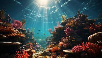AI generated Underwater reef fish in nature, swimming below blue water generated by AI photo