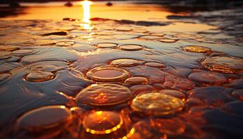 AI generated Nature beauty reflected in water, close up of a wet drop generated by AI photo