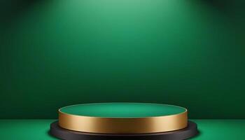 AI generated Golden Podium with luxury dark green room background Generated Ai photo