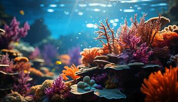 AI generated Underwater reef fish in nature, multi colored aquatic beauty generated by AI photo