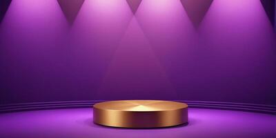 AI generated Golden Podium with luxury purple room background Generated Ai photo
