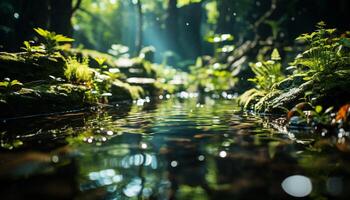 AI generated The green forest reflects its beauty in nature pond generated by AI photo