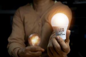 The concept of choosing LED light bulbs will help save energy. photo