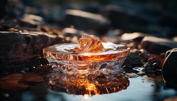 ai generado refrescante whisky bebida con hielo, fuego, y naturaleza fondo generado por ai foto