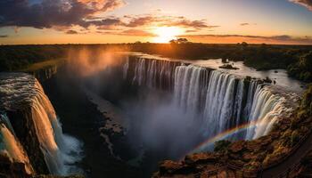 AI generated Majestic sunset over Africa famous cliff, waterfall flowing rapidly generated by AI photo