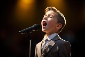 ai generado un joven chico niño canto bokeh estilo antecedentes foto