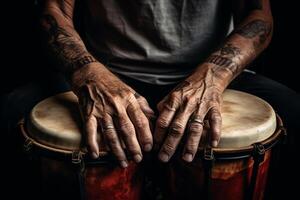 AI generated close up of hand playing african drum photo