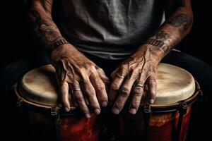 AI generated close up of hand playing african drum photo