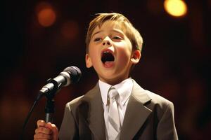 AI generated a young boy kid singing bokeh style background photo