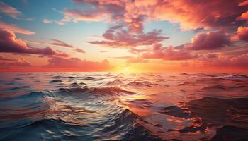 ai generado puesta de sol terminado agua, naturaleza belleza reflejado en tranquilo marina generado por ai foto