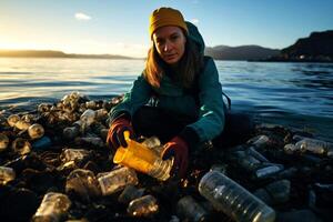 AI generated Environmentalist Cleaning Plastic Pollution photo