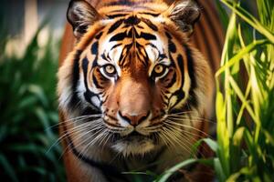AI generated Staring Tiger Amidst Greenery photo