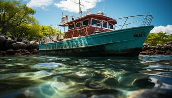 AI generated Sailing ship on tranquil water, nature beauty in leisure activity generated by AI photo