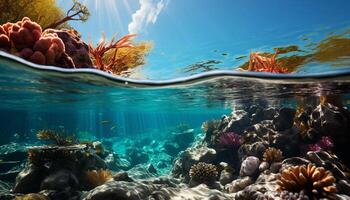 ai generado submarino arrecife pescado en naturaleza, coral agua, animal profundo generado por ai foto