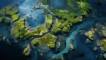 ai generado aéreo ver de un tropical línea costera, agua reflejando natural belleza generado por ai foto