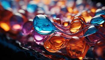 AI generated Vibrant colored water drops reflect nature beauty in a glass generated by AI photo