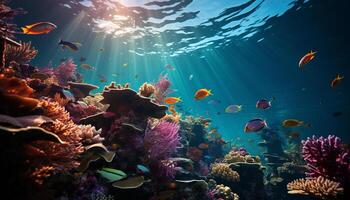 AI generated Underwater reef fish in nature multi colored tropical climate generated by AI photo