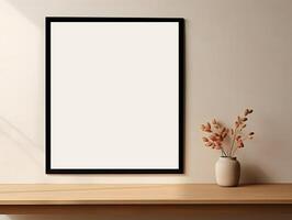 AI generated Empty picture frame simulation wall Modern living room design. photo