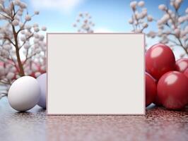 AI generated Place Easter eggs with empty picture frames. for issuing products photo