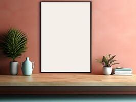 AI generated Empty picture frame simulation wall Modern living room design. photo