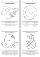 flat design vector printable coloring page worksheet for kids activity handwriting practice