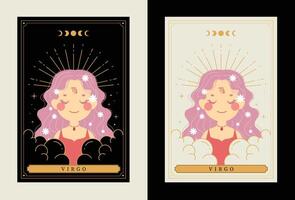 flat design vector cute tarot virgo horoscope zodiac sign art collection