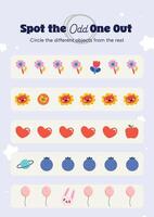 flat design vector spot the different worksheet printable for kids activity