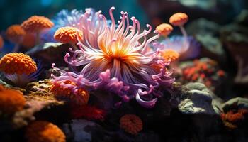 AI generated Underwater reef, nature beauty, multi colored fish, tropical climate, aquatic life generated by AI photo