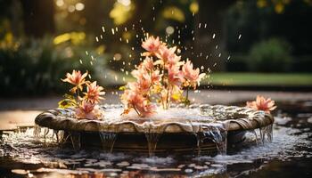 ai generado naturaleza belleza en mojado otoño flor, hoja, y agua generado por ai foto