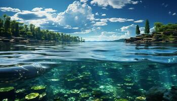AI generated Underwater adventure fish swim in tranquil, multi colored coral reef generated by AI photo