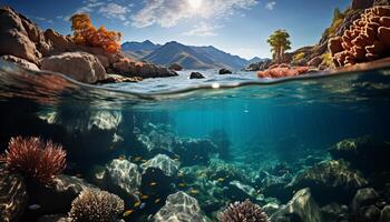 AI generated Underwater reef, fish, coral, scuba diving, deep sea adventure generated by AI photo