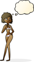 Cartoon-Frau im Bikini mit Gedankenblase png