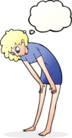 cartoon woman looking at her feet with thought bubble png